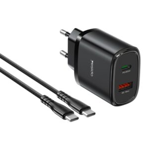 YESIDO YC50 Ladegerät Set Typ C zu Typ C Lade Kabel + Ladegerät Adapter mit USB und Typ C Anschluss - Schwarz